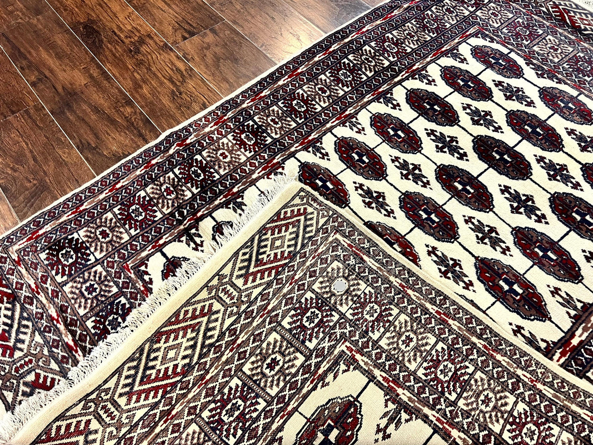 Pakistani Bokhara Rug 4x6, Turkoman Carpet, Vintage Handmade Wool Rug, Ivory - Jewel Rugs, view 11