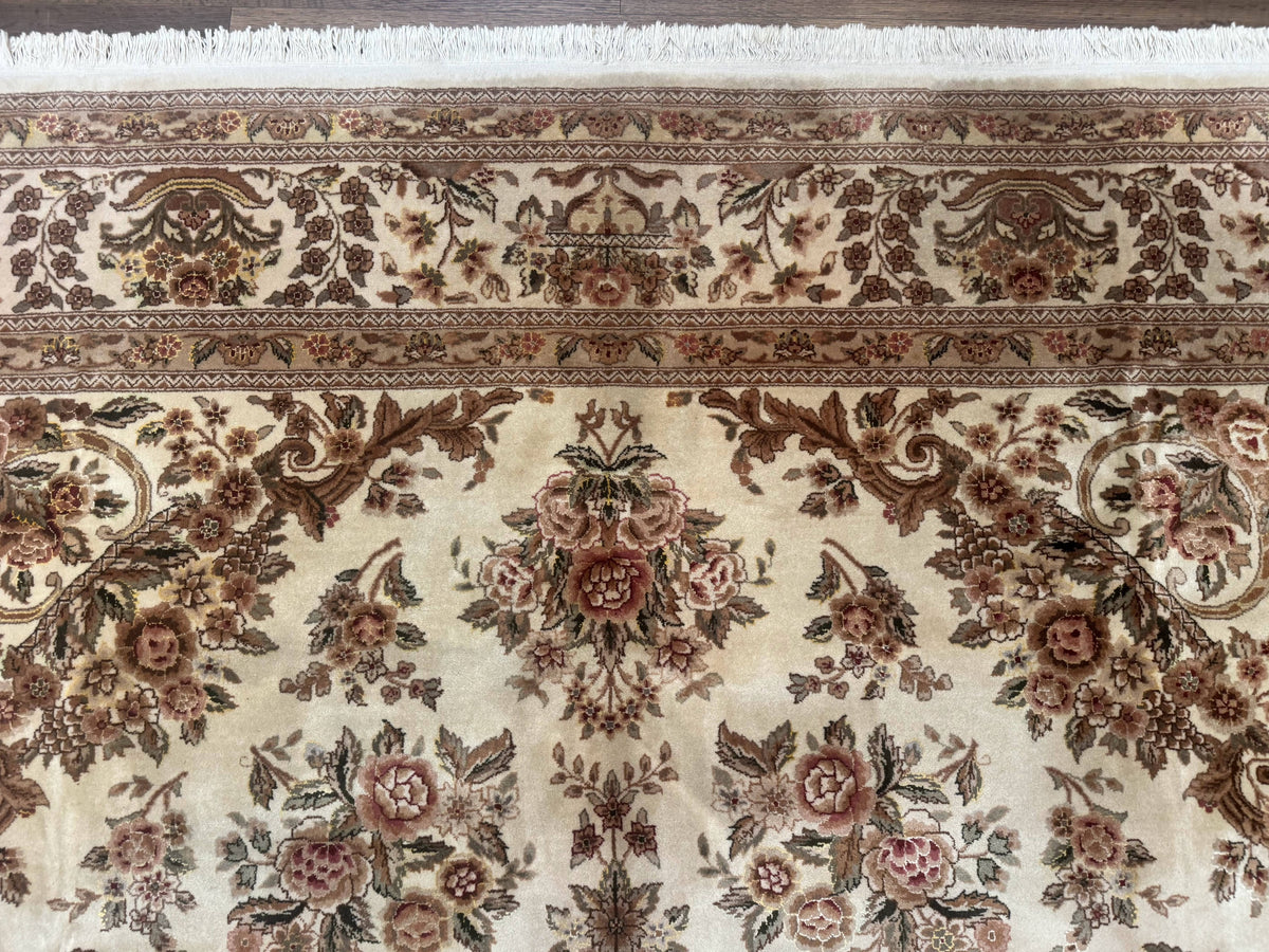 Sino Persian Rug 8x10, Floral, Elegant, Fine 225 KPSI, Beige, Wool & Silk - Jewel Rugs, view 3