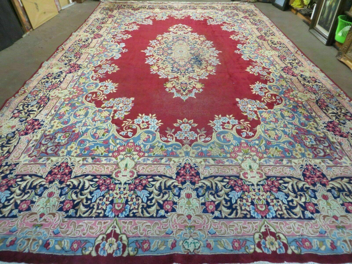 Antique Persian Kirman Rug 10x17 Oriental Carpet 10 x 17, Red, Multicolor, Namazian Signature Master Weaver, Shabby Chic, Semi Open Field - Jewel Rugs, view 2