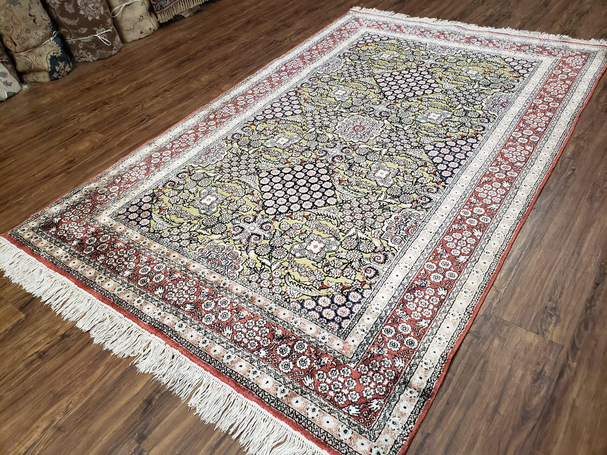 5x8 Indian Kashmiri Silk Rug with Gold Threads - Jewel Rugs, view 10