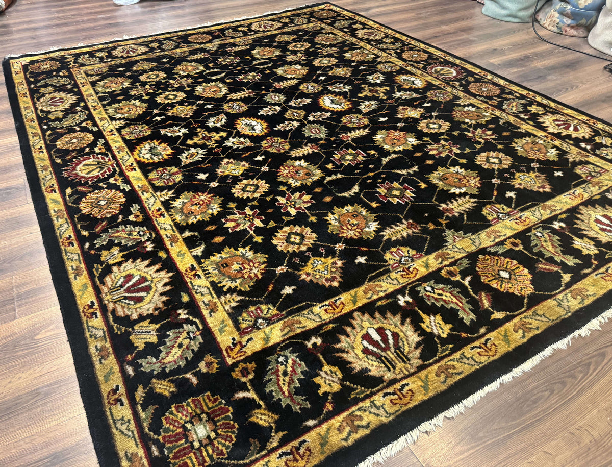 Indo Persian Mahal Rug 8x10, Black and Gold, Wool Hand Knotted Oriental Carpet - Jewel Rugs, view 13