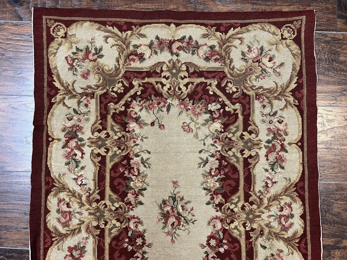 Needlepoint Runner Rug 2.5 x 10.7, Tan Runner Rug, Flatweave Runner, Aubusson European Design, Needlepoint Rug, Long Runner, Hallway Rug - Jewel Rugs, view 3