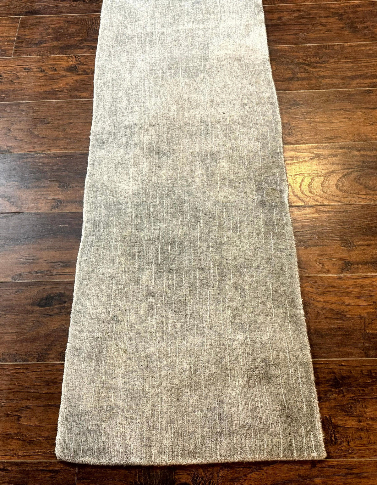 Modern Tibetan Runner Rug 1.9 x 8.6, Wool and Silk Highlights, Gray/Silver, Narrow Runner for Hallway or Kitchen - Jewel Rugs, view 8