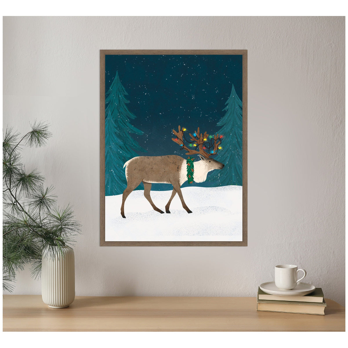 Sylvie Framed Canvas Christmas Caribou by Tania Garcia