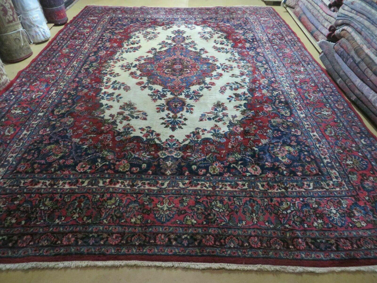 Persian Sarouk Rug 9x12 - Semi Open Field Medallion Carpet - Jewel Rugs