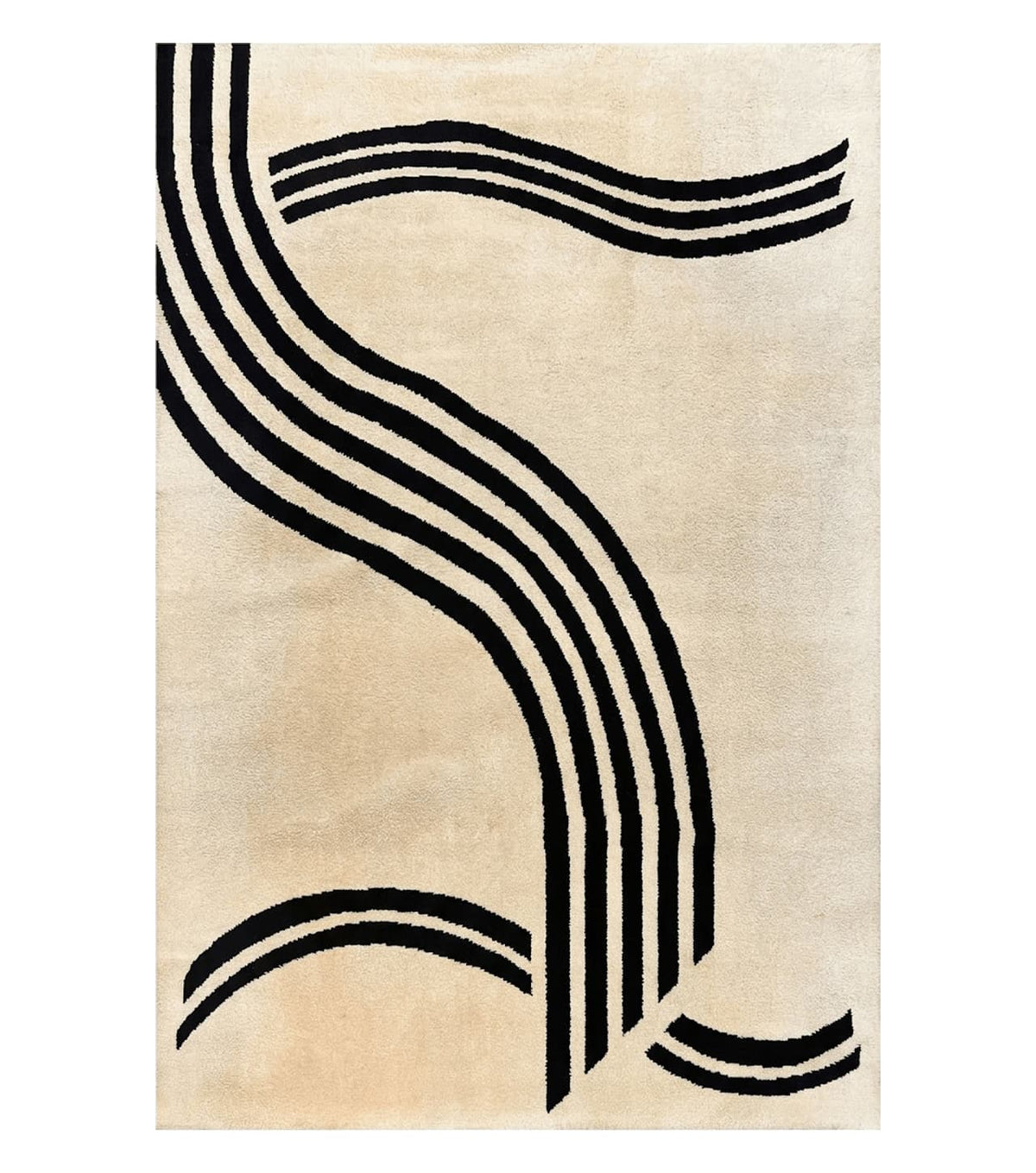 Modern Rug 6x9, Cream and Black, Abstract Pattern - Jewel Rugs