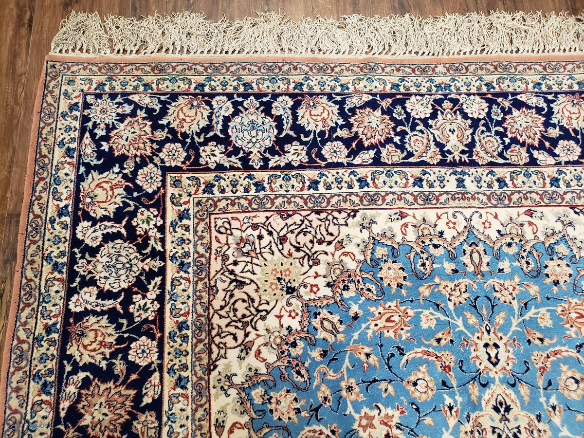 Persian Isfahan Rug, Kork Wool on Silk Foundation, Sky Blue, Hand-Knotted, 5' 1" x 7' 8" - Jewel Rugs, view 6