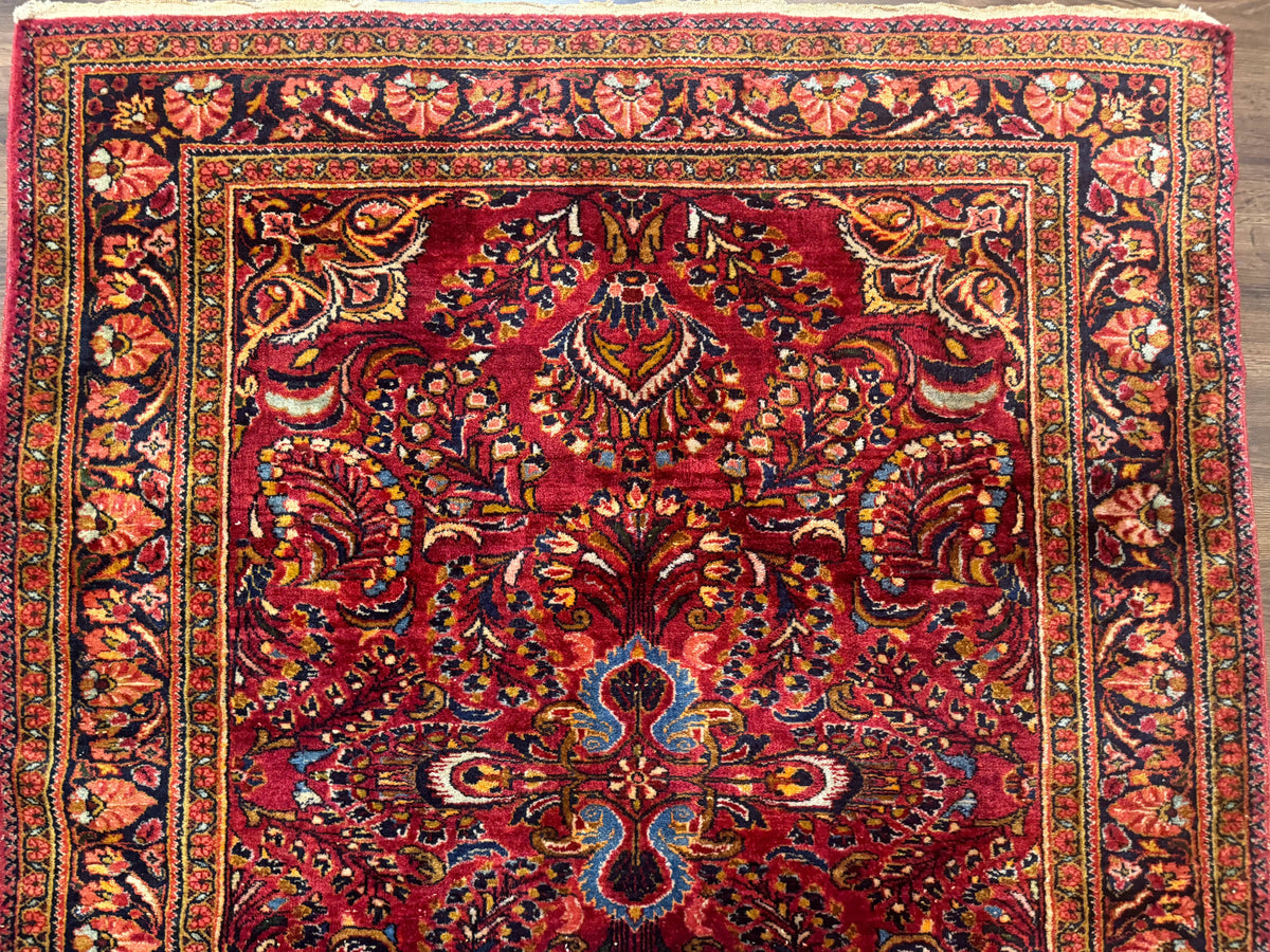 Persian Lilihan Rug 5x6, Red, Floral, Antique Persian Carpet - Jewel Rugs, view 4