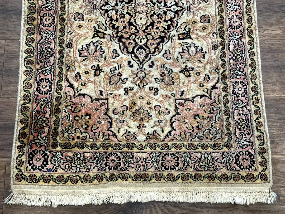 Silk Indian Kashmiri Runner Rug 2.7 x 9.8, Floral Medallions - Jewel Rugs, view 6