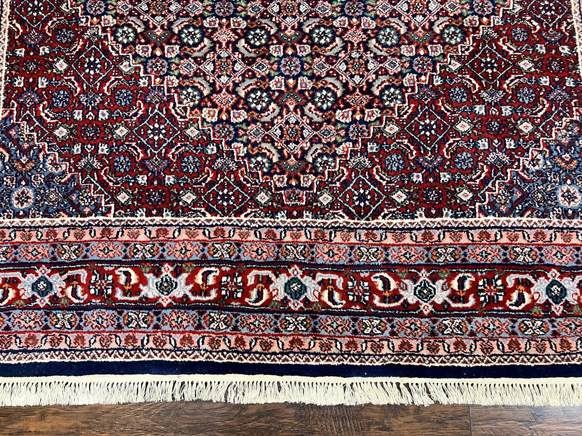 Indo Persian Rug 7x10, Dark Blue and Red Hand Knotted Wool Vintage Oriental Carpet 7 x 10 ft, Handmade Bidjar Rug, Herati Pattern Indian Rug - Jewel Rugs, view 5