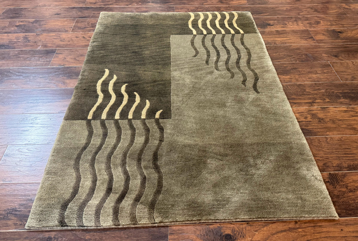 Modern Tibetan Wool Rug 3.6 x 5.6, Shades of Green, Abstract Design - Jewel Rugs, view 2