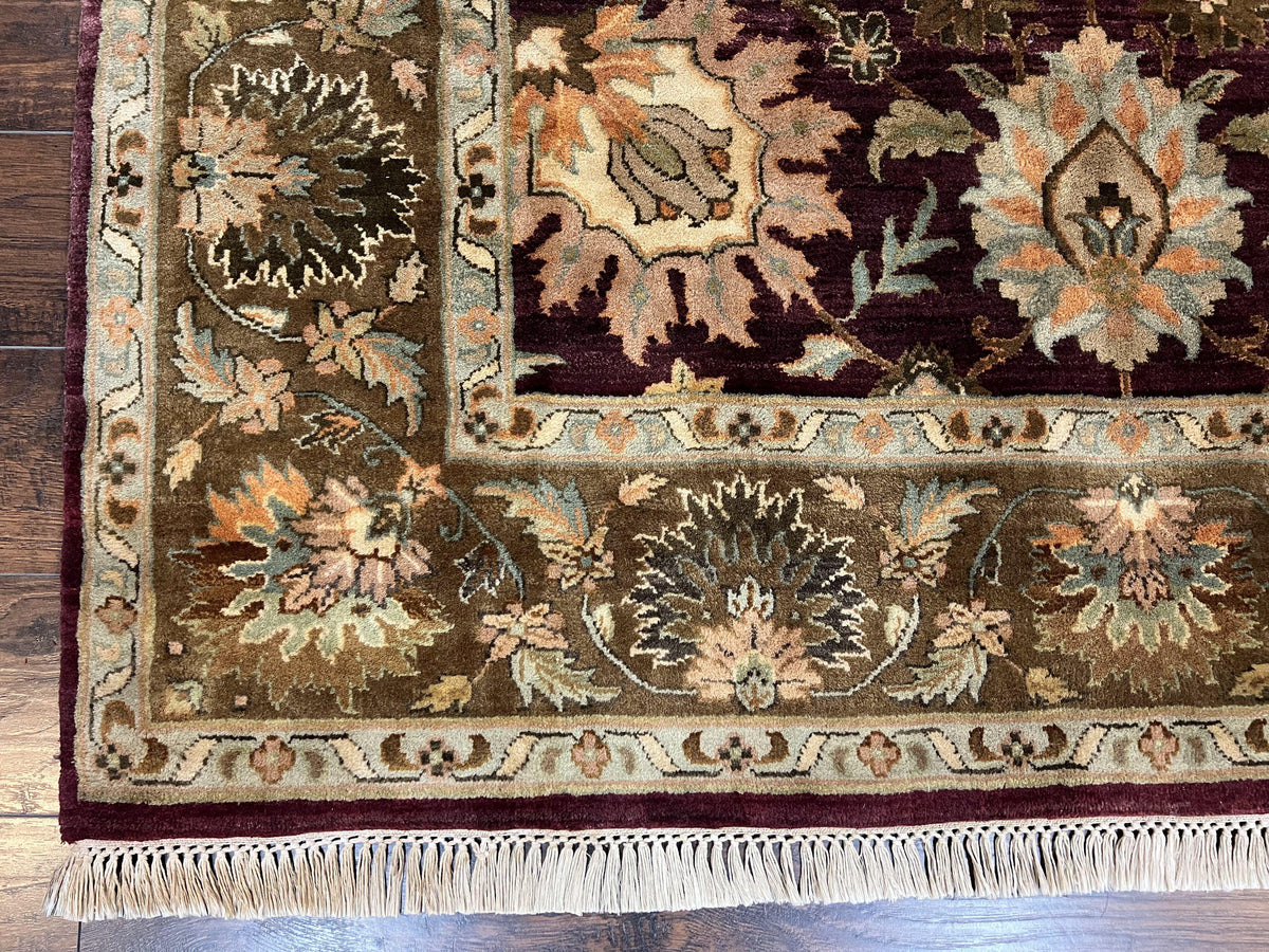 Indo Mahal Rug 6x9, Large Flowers Allover, Maroon and Green, Handmade Wool Area Rug, Vintage Rug, Indian Oriental Carpet, Hand Knotted Rug - Jewel Rugs, view 9