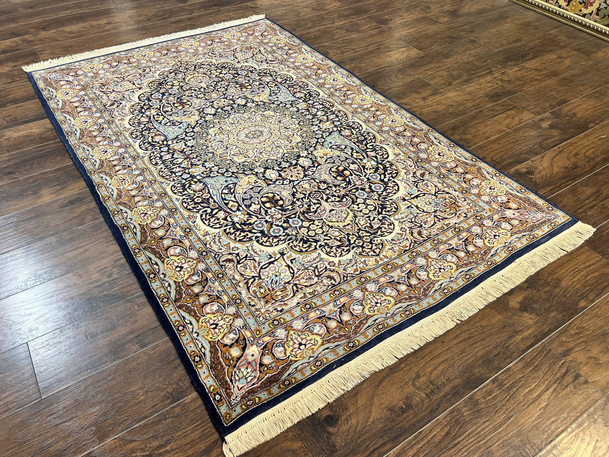 Pak Persian Rug 5x7, Navy Blue Hand Knotted Wool Oriental Carpet 5 x 7 ft, Floral Medallion, Traditional Vintage Pakistani Rug, 225 KPSI - Jewel Rugs, view 2