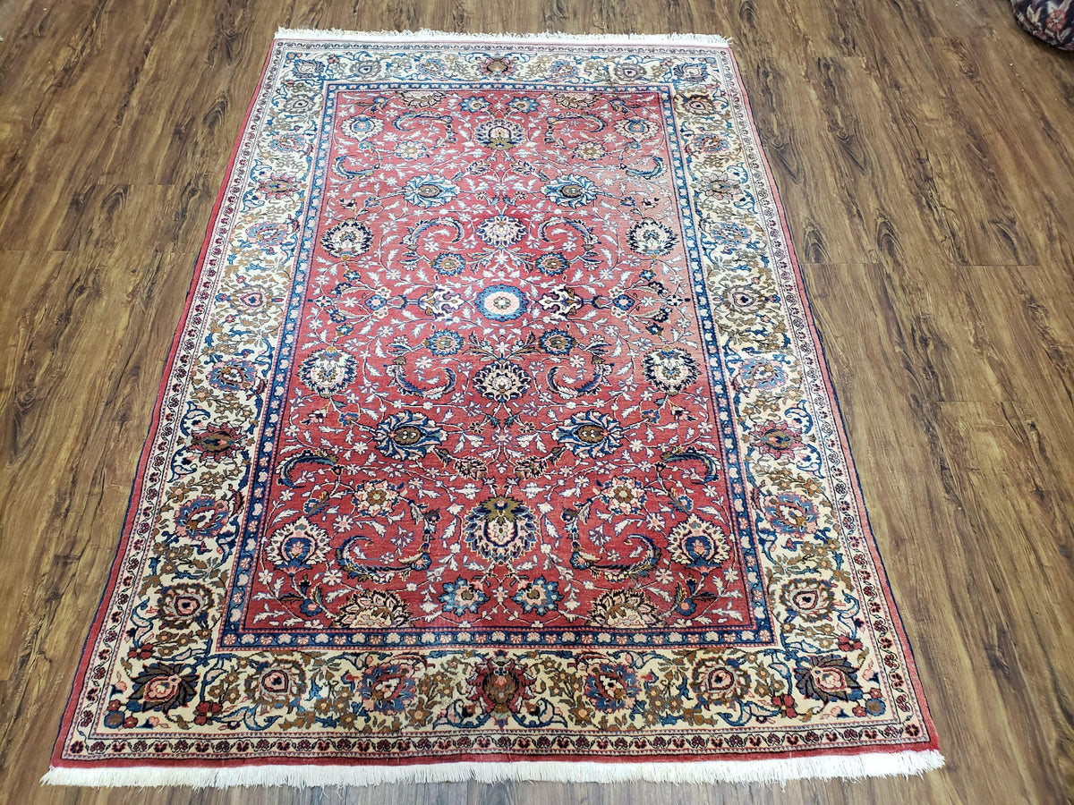 Semi Antique Persian Kashan Rug, Red & Beige, Hand-Knotted, Wool, 4'7" x 6' 6", Pair B - Jewel Rugs, view 2