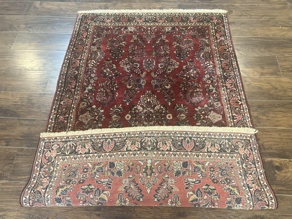 Antique Persian Sarouk Rug 4x7, Hand Knotted Wool Red Persian Carpet, Floral - Jewel Rugs, view 12