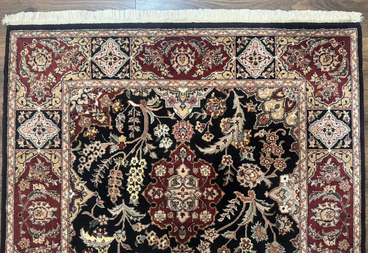 Pak Persian Rug 4x6, Black and Burgundy, Floral Allover, Wool and Silk - Jewel Rugs, view 4