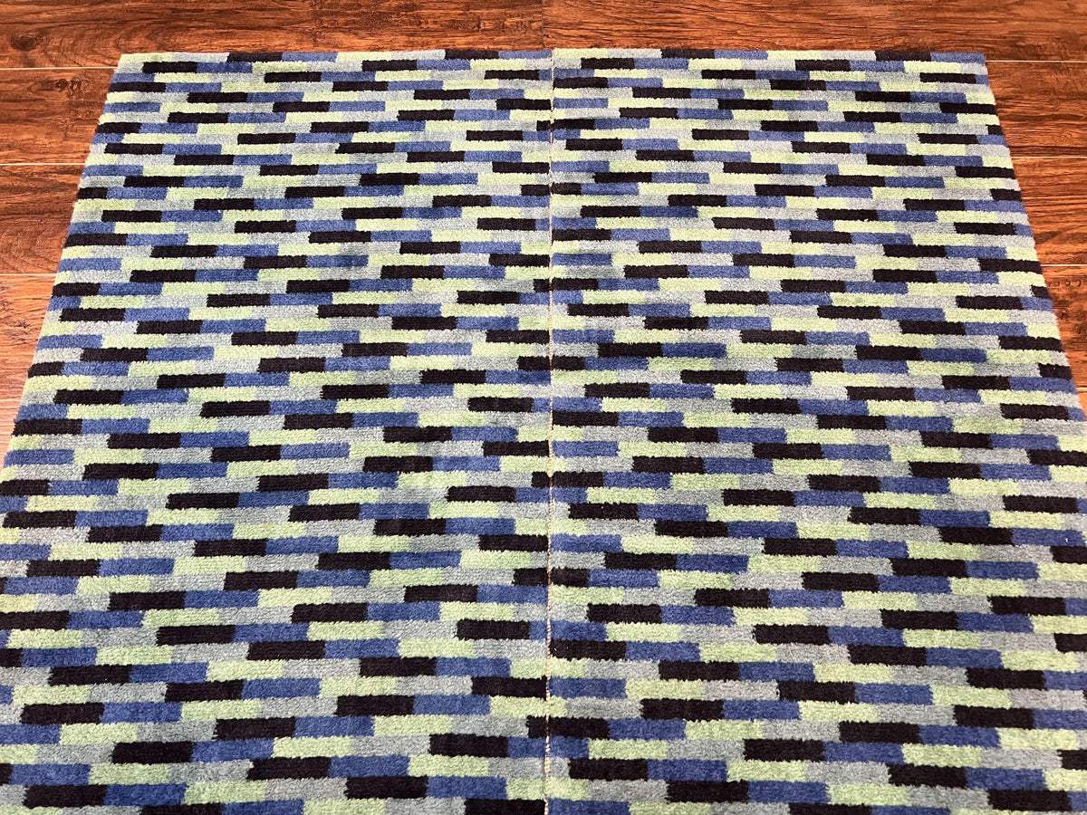 Wide Runner Rug 4.7 x 12, Blue Multicolor Contemporary Wool Power Loomed Rug, Mosiac Design - Jewel Rugs, view 4