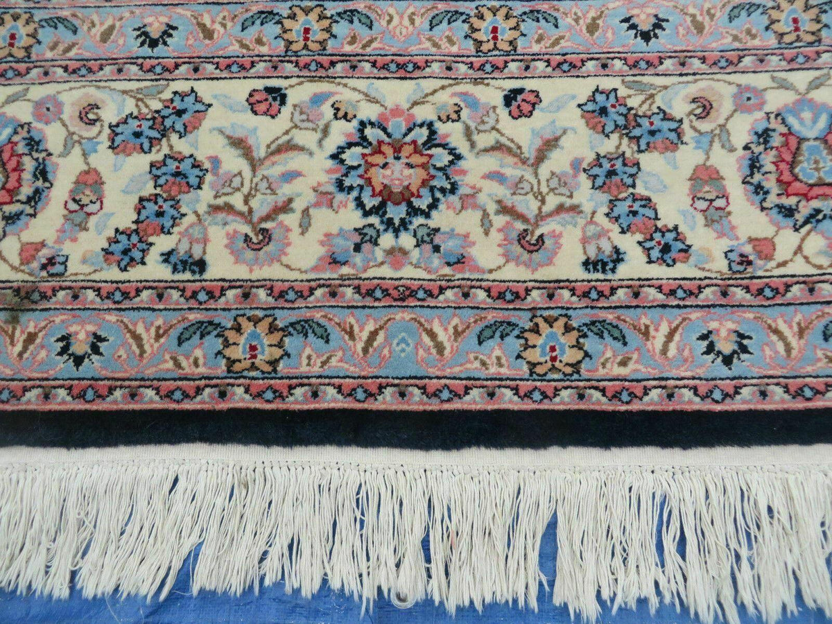Large Indo Persian Rug 10x14, Wool Hand-Knotted Carpet, Navy Blue Ivory - Jewel Rugs, view 8