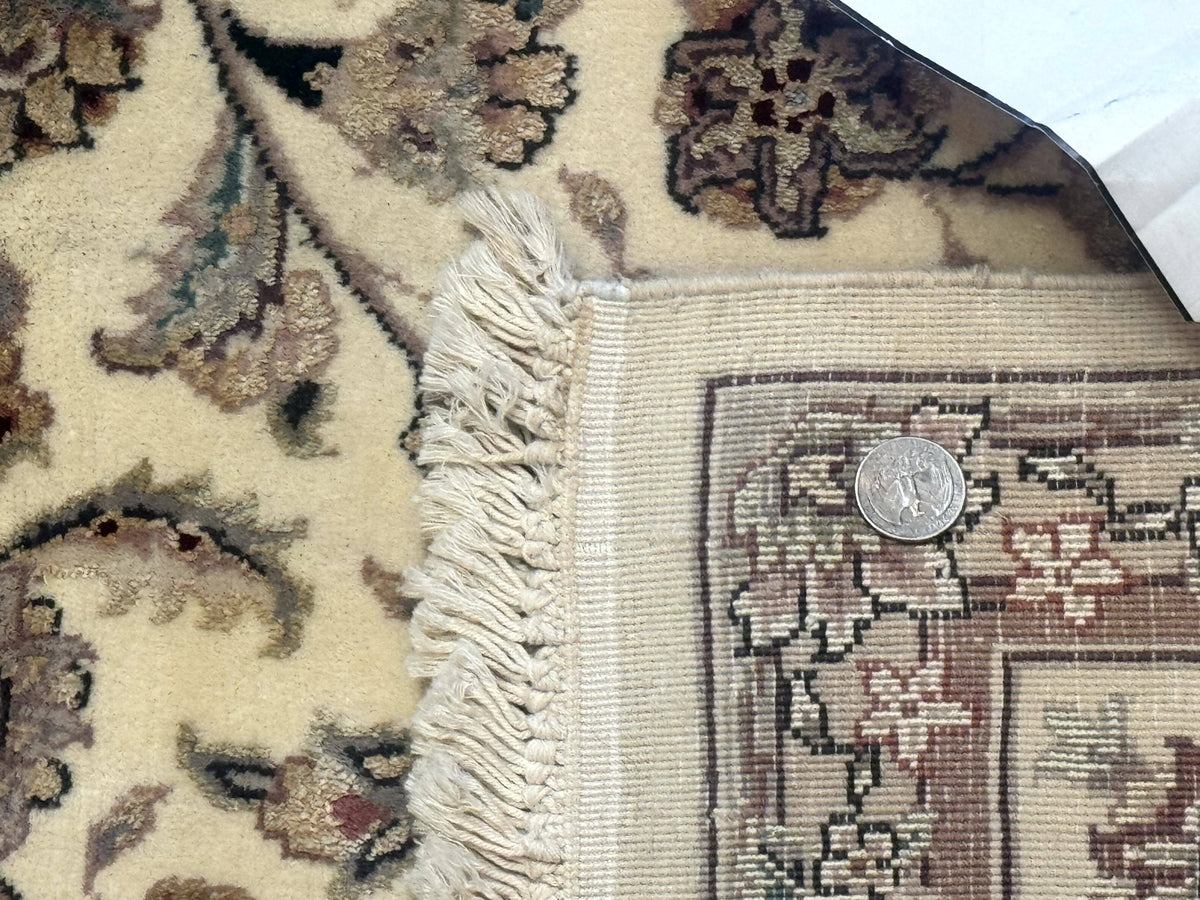 Sino Persian Rug 6x9, Floral Medallion, Ivory & Taupe, Wool with Silk Highlights, Fine 210 KPSI - Jewel Rugs, view 10