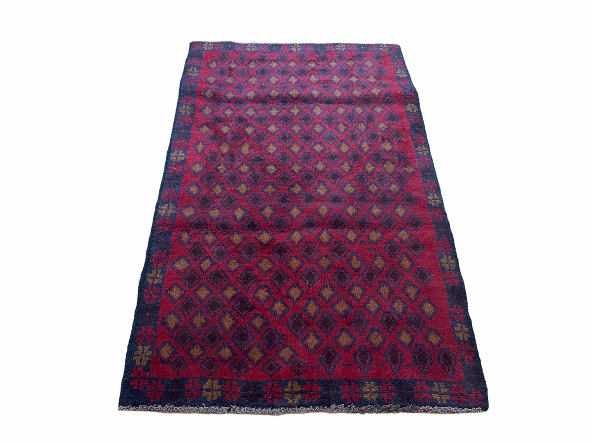 3x5 New Vintage Handmade Tribal Wool Rug Balouch Rug Afghan Rug Red Blue Diamond - Jewel Rugs, view 2