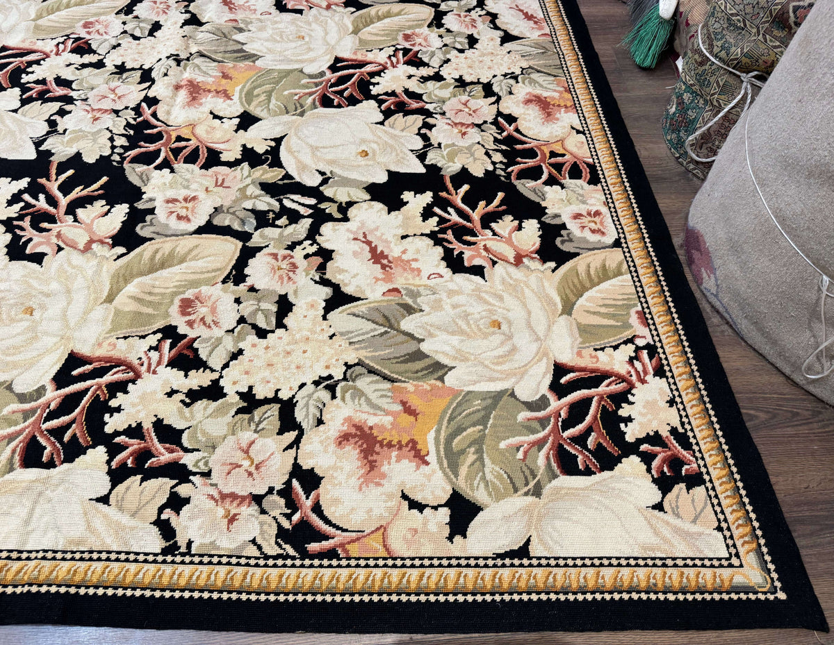 Palace Size Needlepoint Rug 13x17, Extra Large Wool Floral Handmade Carpet, European Design, Botanical - Jewel Rugs, view 10