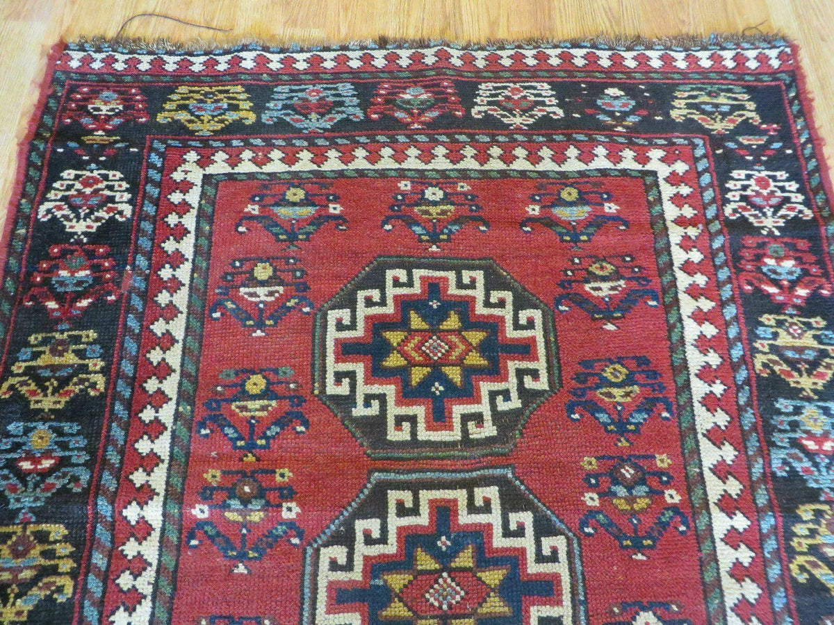 3' 3" X 10' Hand-Knotted Antique Handmade Caucasian Kazak Wool Runner Rug - Jewel Rugs, view 3