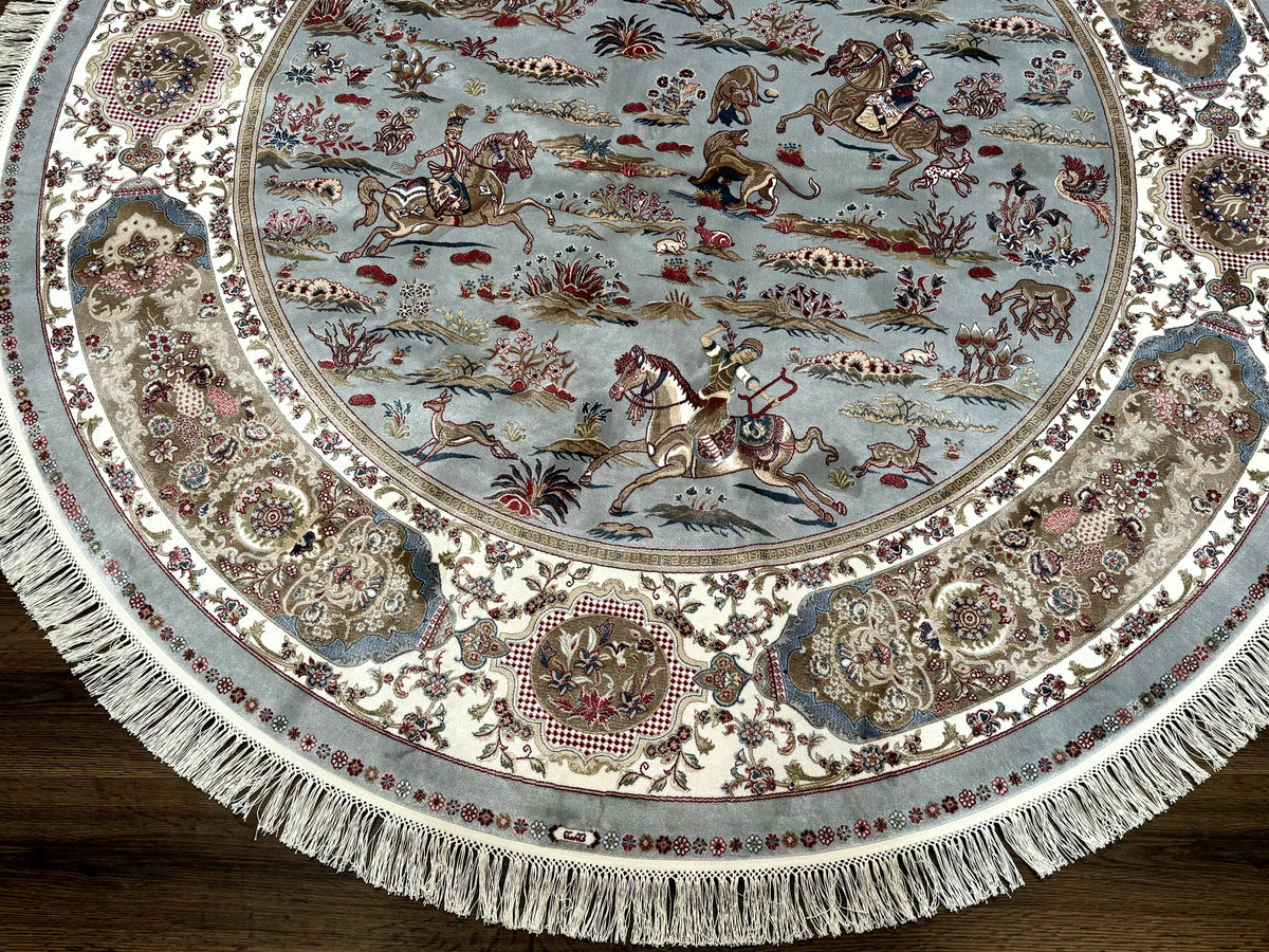 Round Silk Rug 6x6, Hunting Design, Bamboo Silk, Animal Pictorials - Jewel Rugs, view 5
