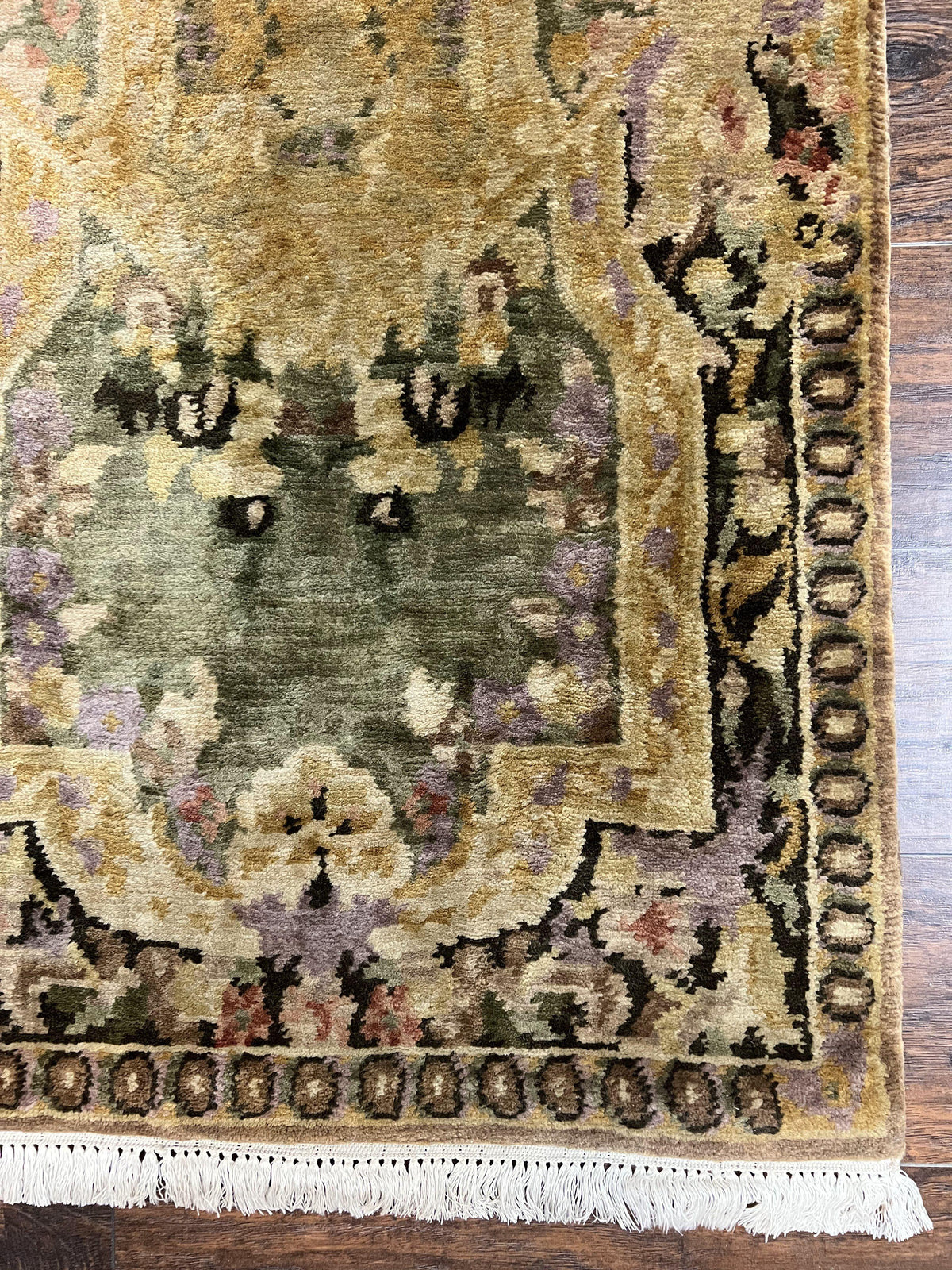 Tibetan Runner Rug 2.6 x 10, French Aubusson Pattern, Gold Olive Green, Vintage Handmade European Design, Wool Hallway Rug - Jewel Rugs, view 9
