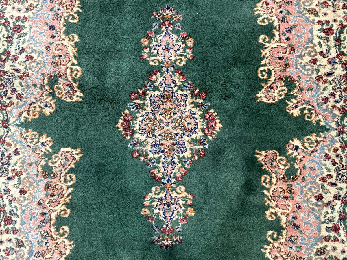 Persian Kerman Rug 4x6, Green Ivory Pink, Wool Vintage, Semi Open Field - Jewel Rugs, view 5