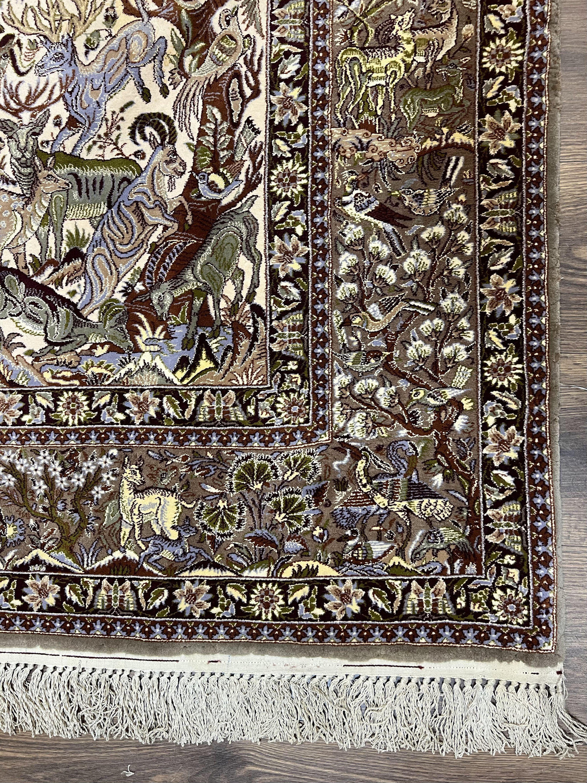 Persian Isfahan Rug 5x8 - Tree of Life, Animal Pictorials, Kork Wool & Silk - Jewel Rugs, view 9