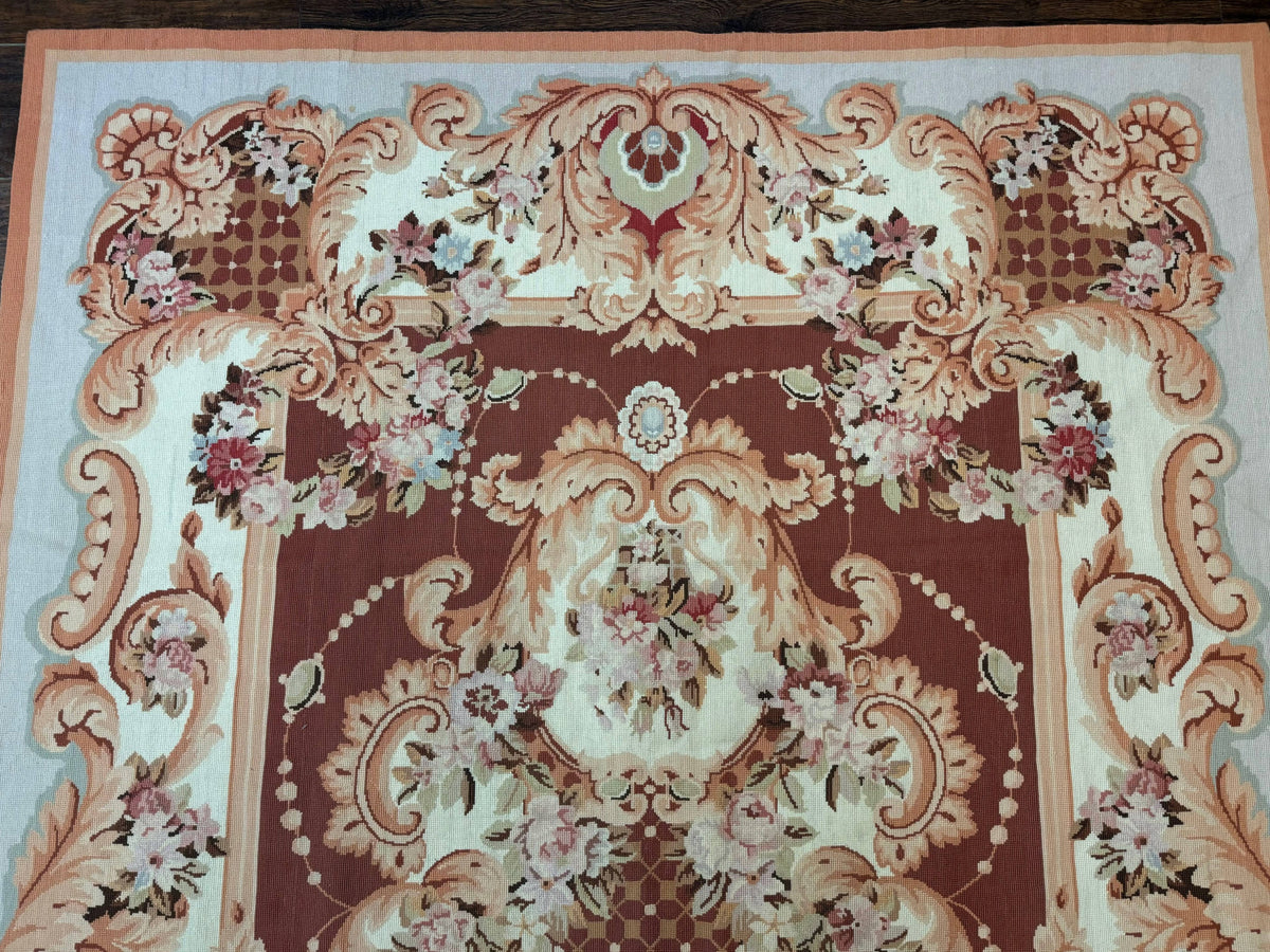 Vintage Needlepoint Rug 6x9, Aubusson Rug, Flatweave Wool Elegant Carpet, Medium Size, French European Design - Jewel Rugs, view 3