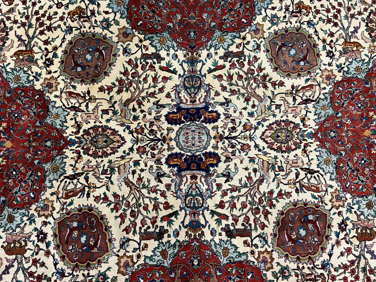 Wonderful Sino Persian Rug 6x10 with Animal Pictorial Motifs, Cream Dark Red Navy Blue, Birds Gazelles, Two Medallions, Top Quality Handmade - Jewel Rugs, view 5
