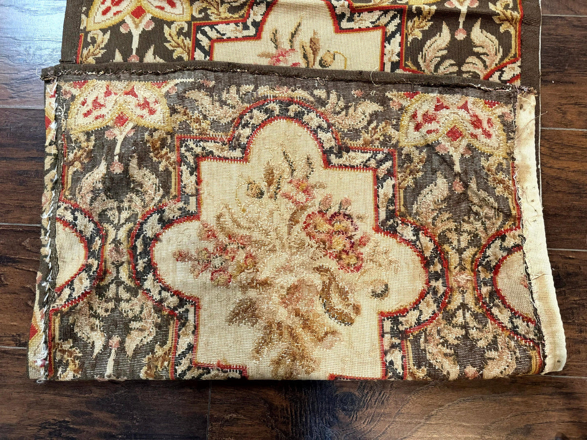 Needlepoint Runner Rug 2.7 x 9.7, European French Design, Wool, Handmade, Vintage - Jewel Rugs, view 11