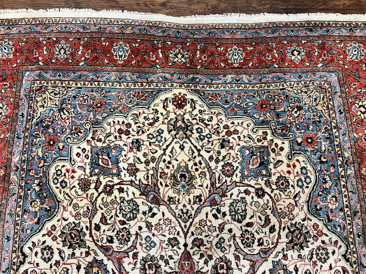 Persian Sarouk Rug 8x12, Wool Hand Knotted Antique Carpet, Floral Medallion, Cream Red, Traditional Oriental Rug - Jewel Rugs, view 3