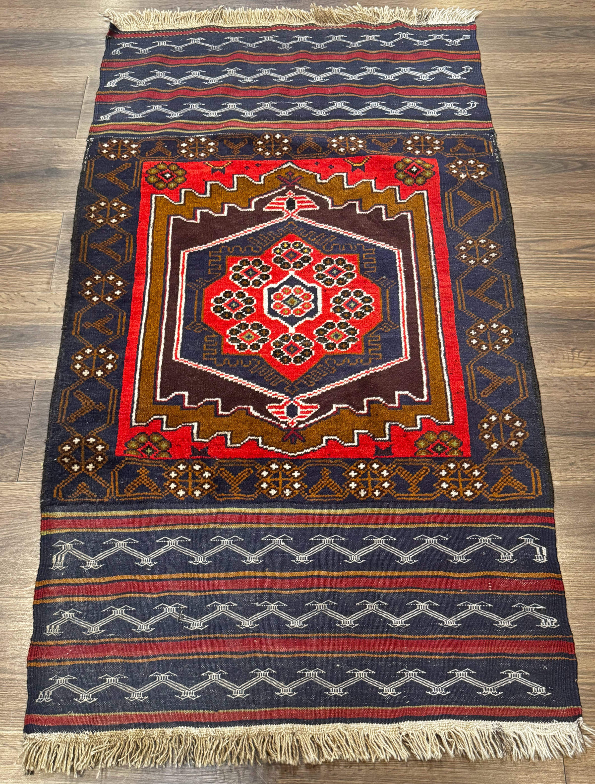 Afghan Rug 3x5, Tribal, Navy Blue, Wool, Handmade, Geometric, Rustic - Jewel Rugs, view 2