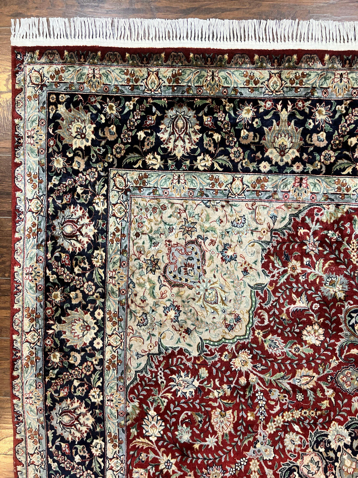 Pak Persian Rug 8x10, Wool Hand Knotted Vintage Carpet, Dark Red & Navy Blue, Dome Design Floral Medallion Rug, 8 x 10 Oriental Rug - Jewel Rugs, view 6