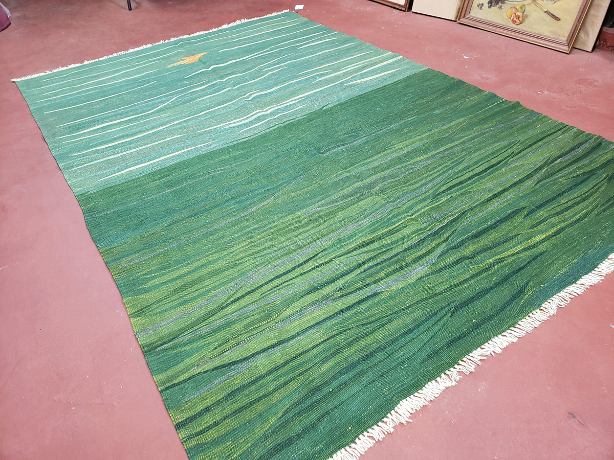 Green Turkish Kilim Rug, 6x9 - 7x10 Rugs, Bird, Handmade New Area Rug, Wool, Bohemian Boho Decor, Hand Woven, Modern Abstract Flat Weave Rug - Jewel Rugs, view 3