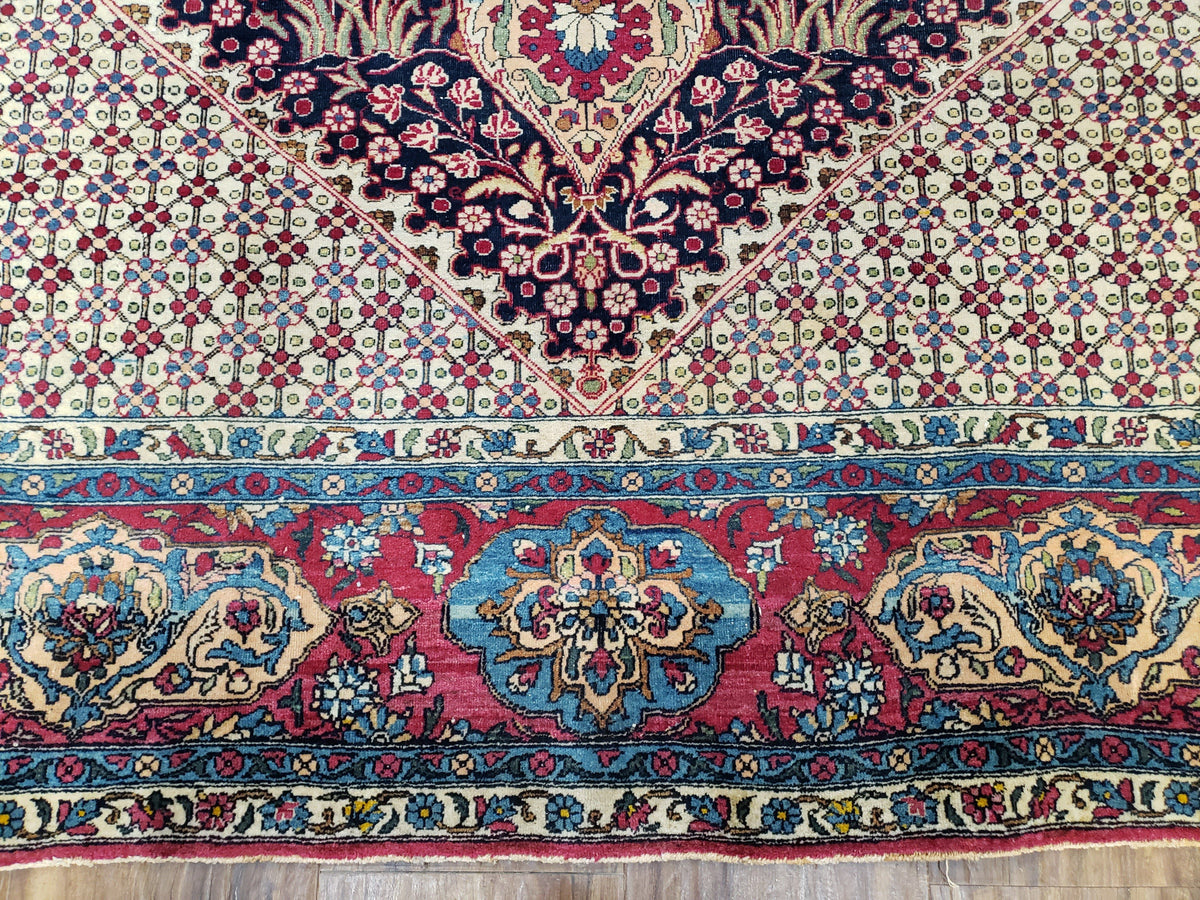Antique Persian Tehran Rug 5x8, Midnight Blue and Red, Hand-Knotted, Wool - Jewel Rugs, view 6