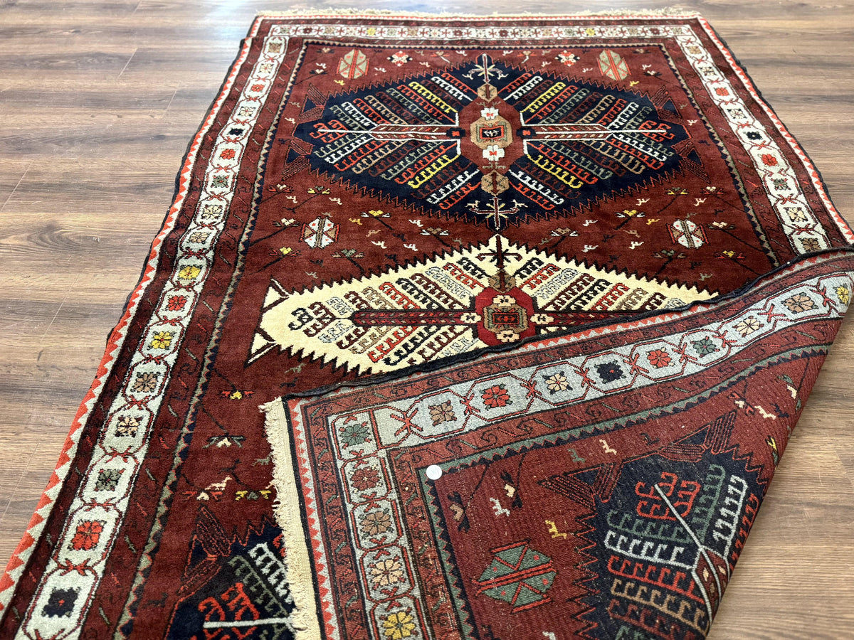Antique Persian Tribal Rug 5 x 7.8, Triple Medallions, Red, Persian Afshar Rug - Jewel Rugs, view 12