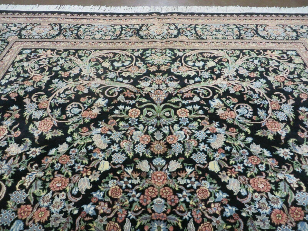 8' X 10' Vintage Handmade Pakistani Floral Wool Rug Black Nice - Jewel Rugs, view 3