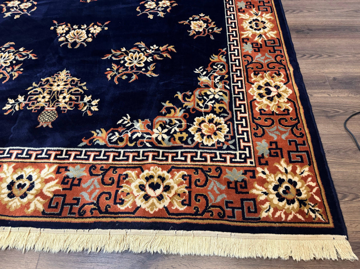 Chinese Wool Rug 8x11, Navy Blue and Terracotta, Floral, Couristan Belgium Power Loomed Carpet - Jewel Rugs, view 10