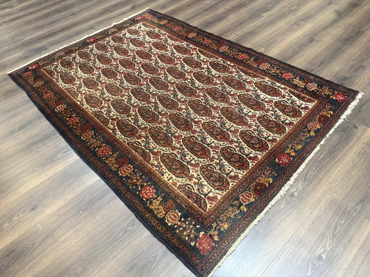 Antique Persian Kurdish Senneh Rug 4.6 x 6.5, Repeated Paisely Boteh Design, Handmade - Jewel Rugs, view 13