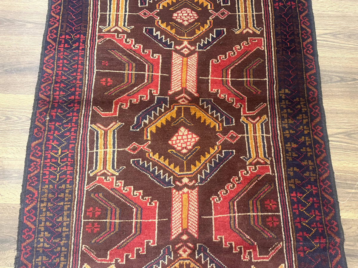Afghan Rug 3x7, Maroon and Navy Blue, Balouch Carpet, Tribal Rug, New - Jewel Rugs, view 5