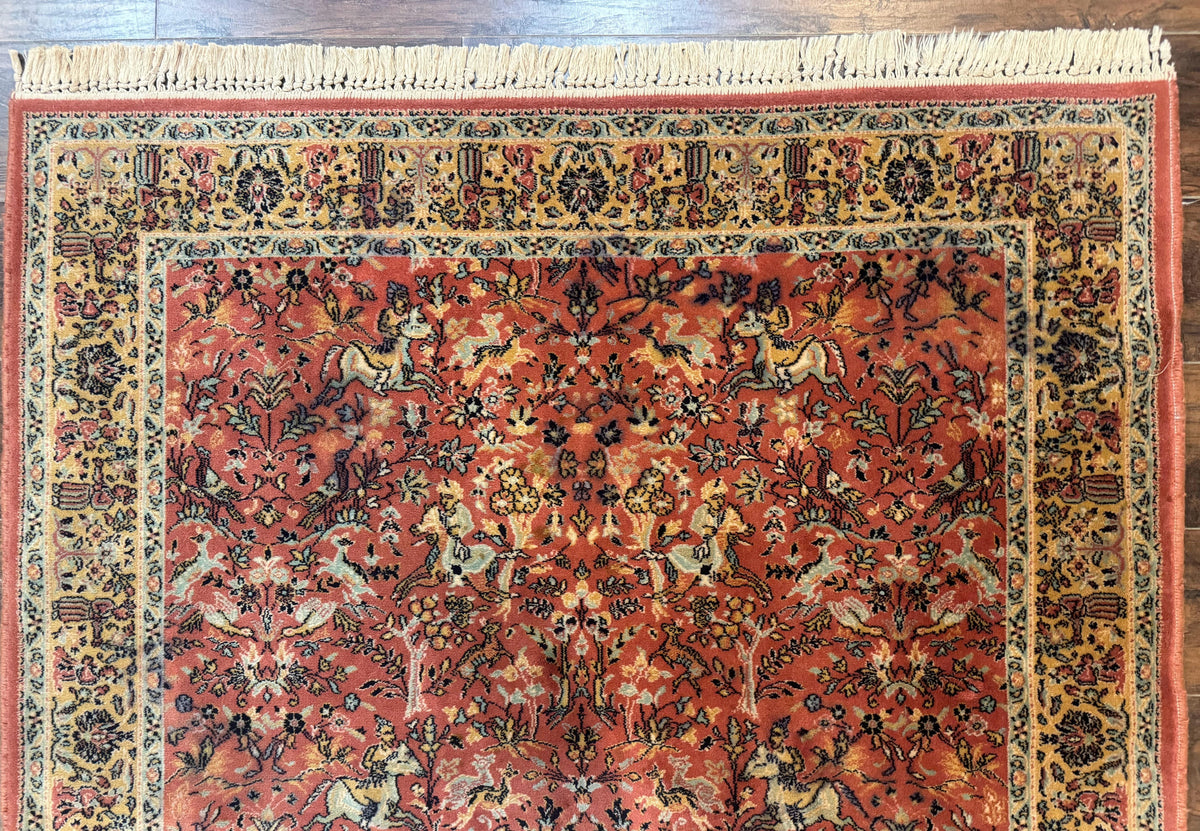 Persian Hunting Design Rug 4.7 x 6.5, Hunting Scene, Red-Orange, Wool, Belgian Power Loomed Carpet - Jewel Rugs, view 4