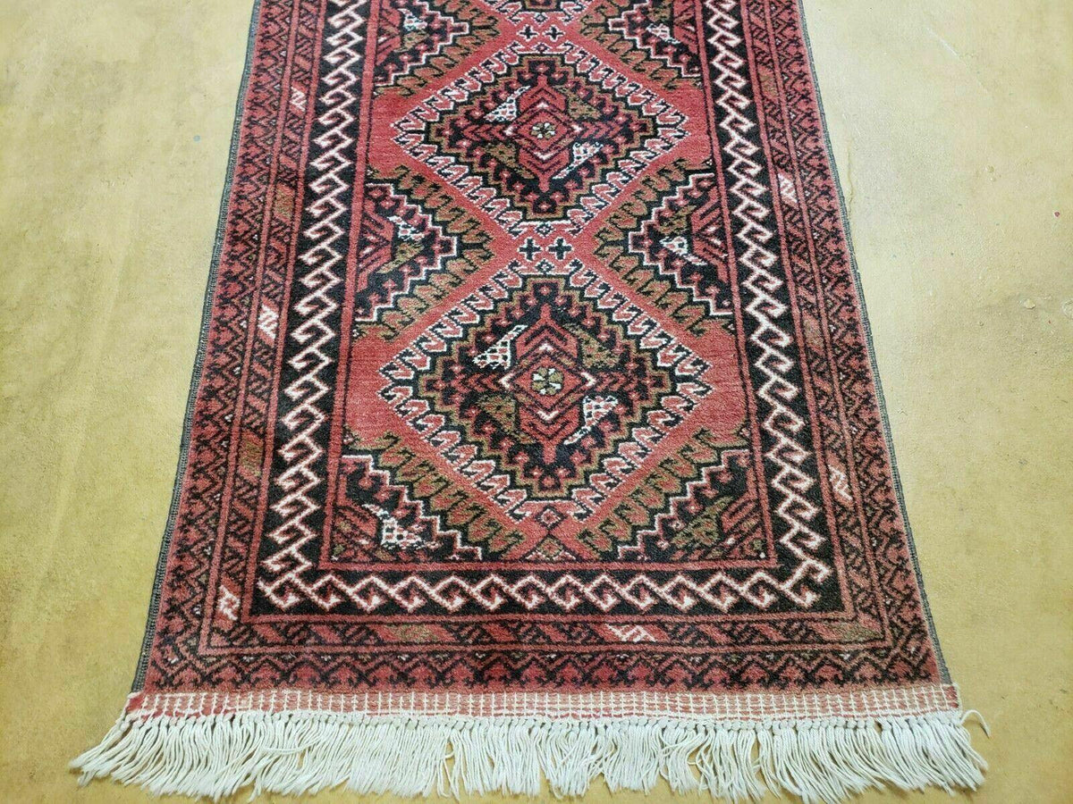 2' 5" X 9' Vintage Handmade Bokhara Red Turkoman Pakistani Wool Runner Rug Organic - Jewel Rugs, view 10