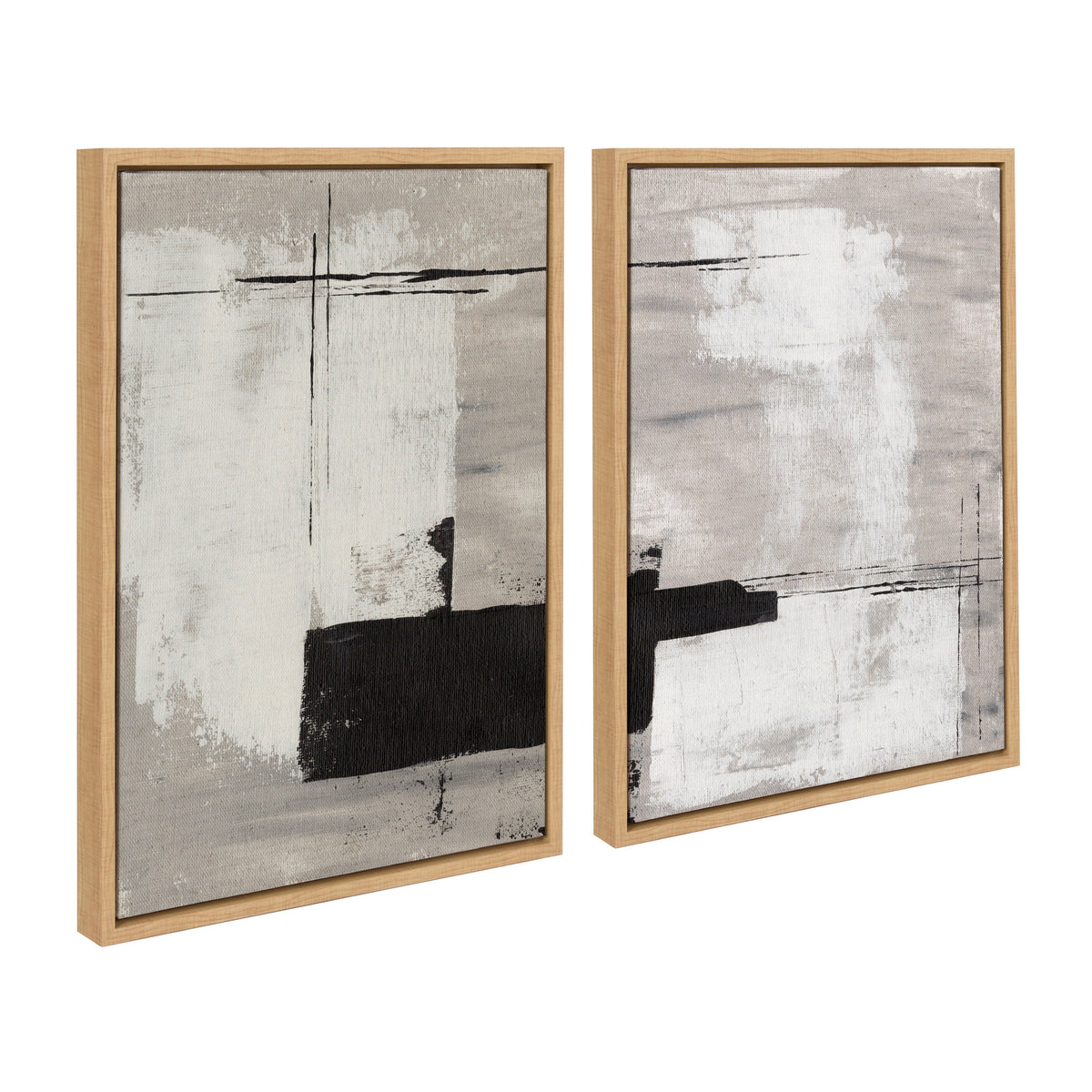 Sylvie Line 1 Left and Right Neutral Linen Framed Canvas Art Set by Nikita Jariwala