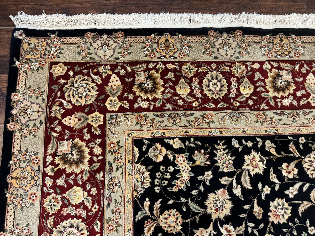 Sino Persian Rug 9x12, Fine Elegant Oriental Carpet 200 KPSI, Black and Dark Red, Allover Floral - Jewel Rugs, view 6