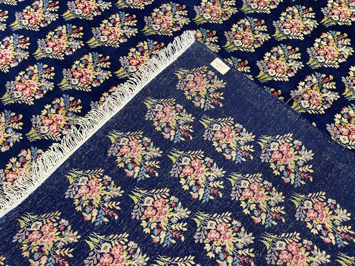 Persian Rug 9x12, Authentic Hand Knotted Carpet, Repeated Floral Motif Garden of Eden, Navy Blue Wool Rug 9 x 12, Semi Antique Kirman Rug - Jewel Rugs, view 12