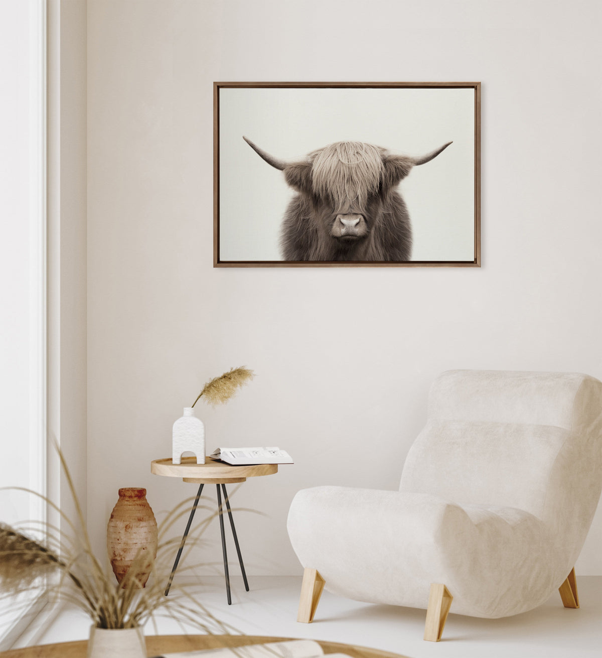 Sylvie Hey Dude Highland Cow Color Framed Canvas by The Creative Bunch Studio