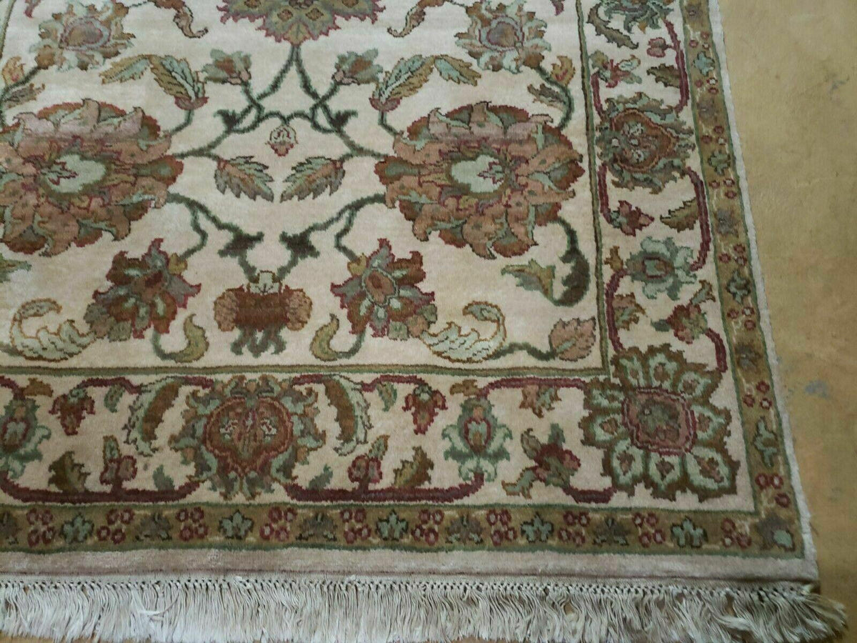 4x12 Vintage Oriental Runner Rug Hand Knotted Indian Agra Wool Tea Washed Beige - Jewel Rugs, view 9